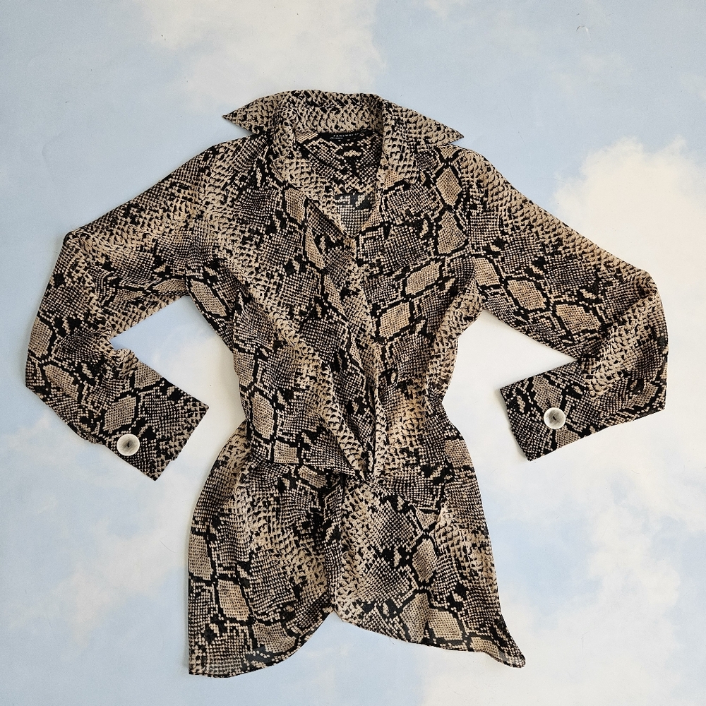 Zara Snakeskin Print Blouse with Cool Button Cuffs Cool Blouse Elegant Top